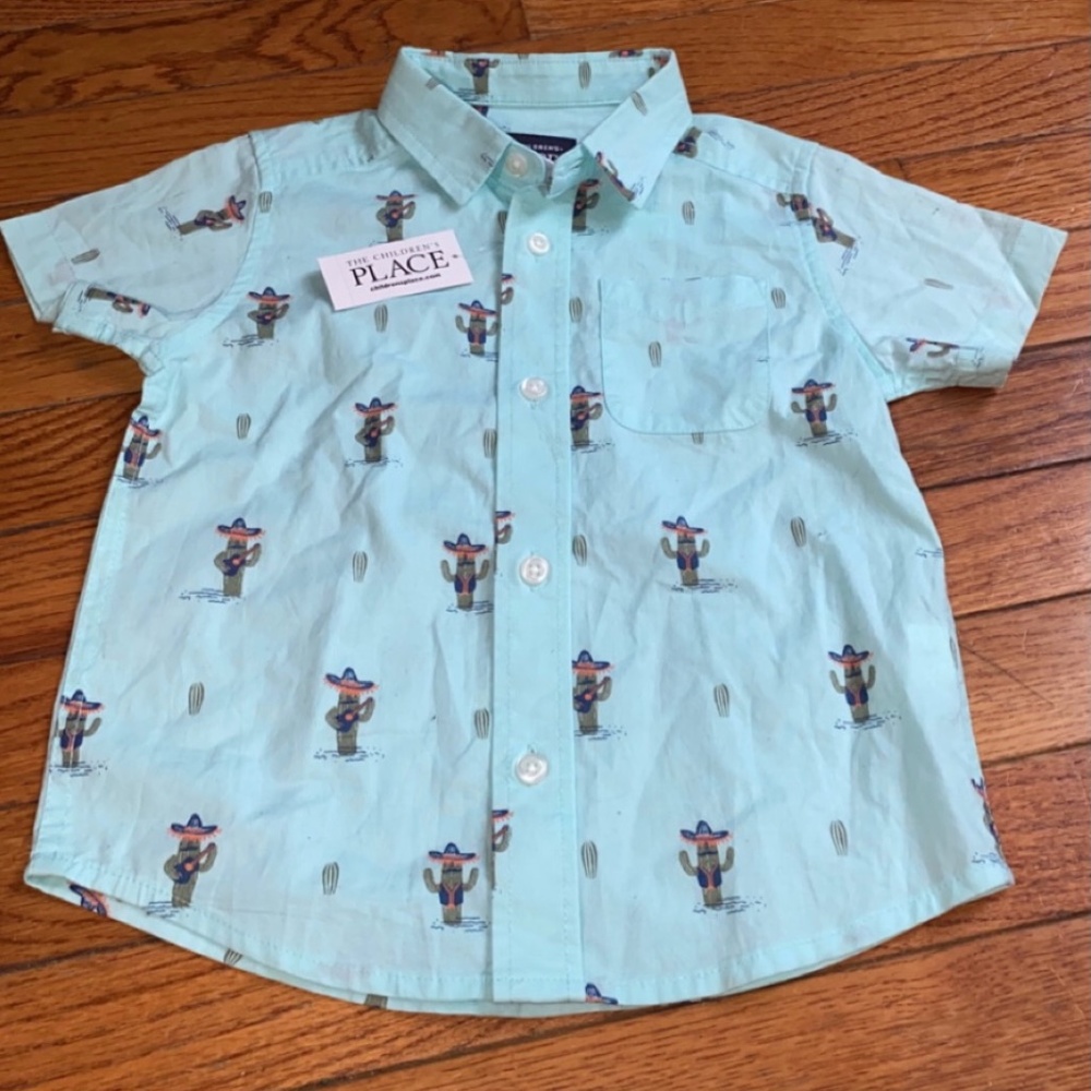 Boys light blue cactus print button up